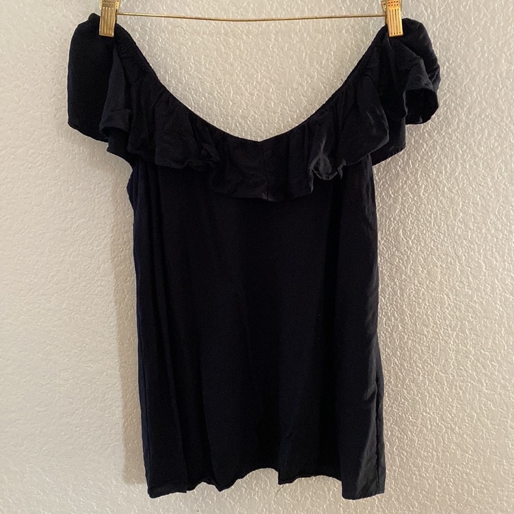 Old Navy black top, size small, off shoulder, ruffle edge
